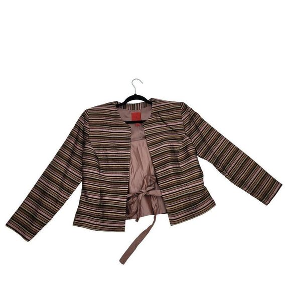 Vintage JS Collections Formal Blazer Set 10 Mauve Metallic Striped Satin Shell - Picture 1 of 17